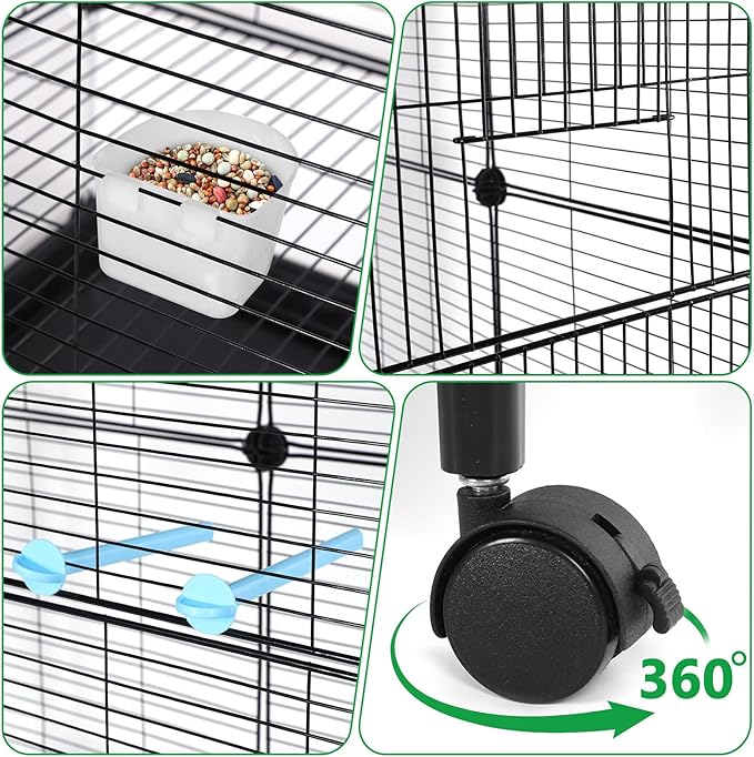 House Shape Bird Cage with Rolling Stand - Large 2 Tier Iron Bird Cage with Lock, Spacious Flight Habitat for Parakeets & Cockatiels, Easy Mobility Safe Home for Small Birds