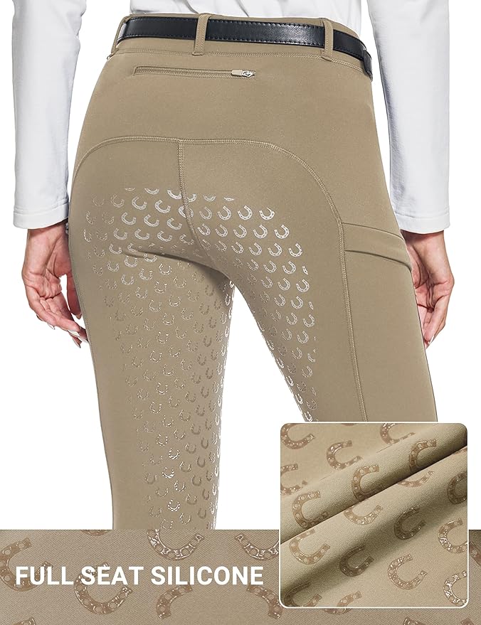 FitsT4 Sports Women's Winter Horse Riding Pants with Zipper Pockets Full Seat Riding Tights Fleece Lined Equestrian Breeches