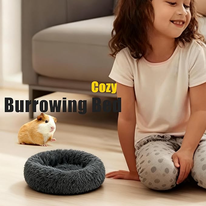 Guinea Pigs Bed Small Animal Bedding Donut-Shaped Burrowing Pet Bed Soft and Warm Hideaway with Spandex and Fleece Bottoms Cozy Carrier, Cage Accessories