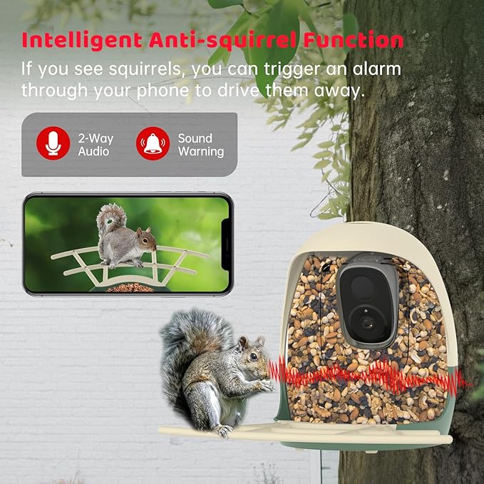 Bird Feeder with Camera Solar Powered, Smart Bird Feeder with AI Identify, 2K HD Live View and Instant Notification, Ideal Gift for Bird Lover(with 32G Card)