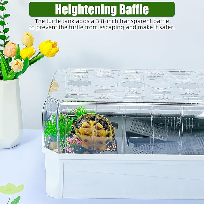 Turtle Habitat Spacious Turtle Tank Kit with Rain Shower Filter SPA & Easy Drain - Perfect for Baby Turtles, Red Eared Sliders Tortoises White, 25.6×9.4×13 Inch