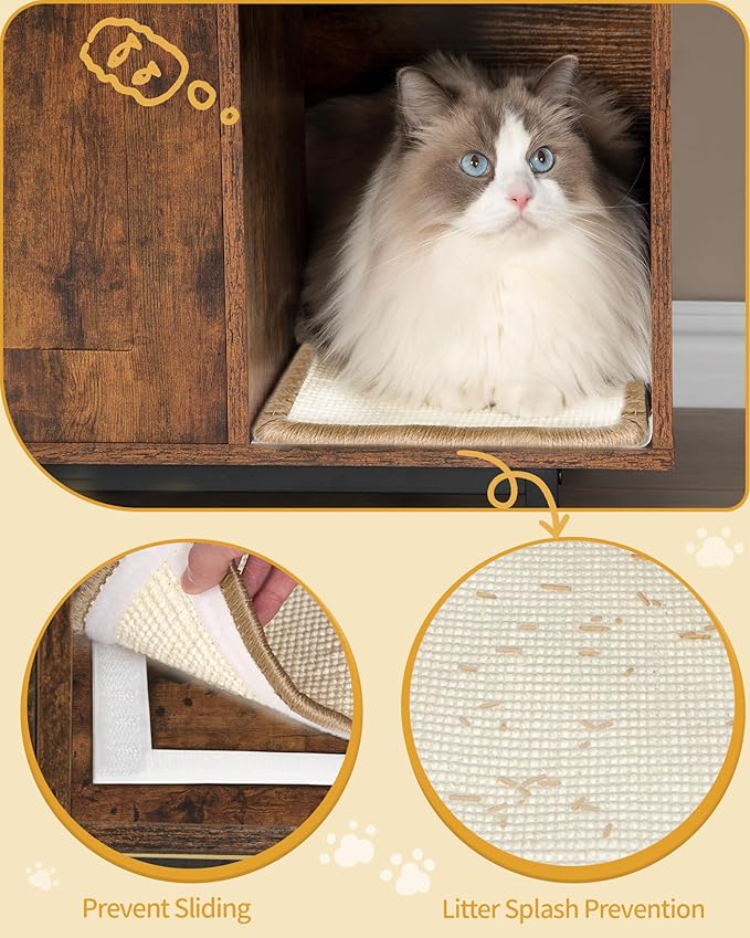 Cat Litter Box Enclosure Enclosed, Hidden Litter Box Cabinet Furniture with Storage, Wooden Indoor Cat House Large, Modern End Table for Living Room Entryway, Rustic Brown and Black CB01501B