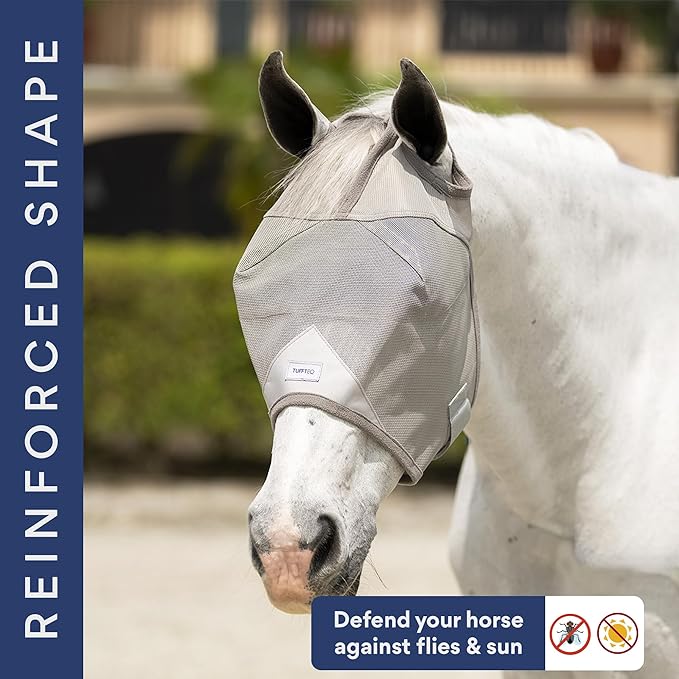 Horse Fly Mask Without Ears - 95% UV Eye Protection - Built-in Visor - Breathable, Lightweight Mask - Adjustable Fit for Horses Medium/Large Size