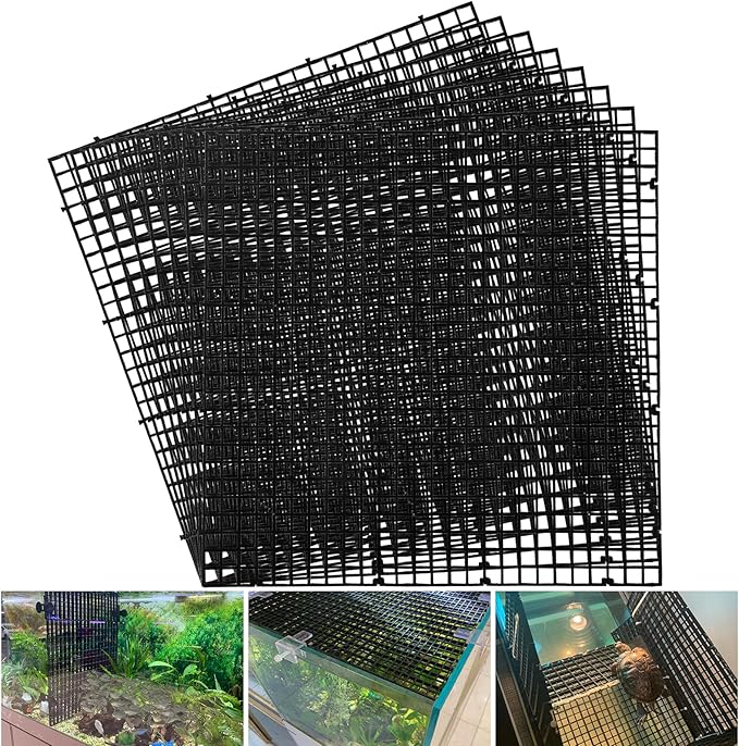 Egg Crate Plastic Aquarium Fish Tank Divider Filter Bottom Plastic Grid Fish Tank Isolation Board Egg Crate Tray((Black, 8pcs 11.8X11.8Inch with 0.35Inch Hole)