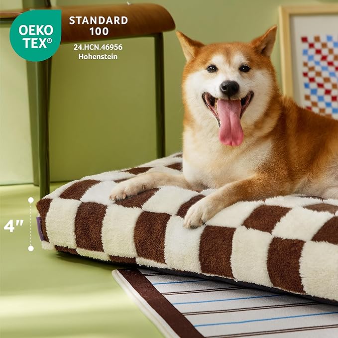 LE SURE Dog Beds Large Sized-Thick Shredded Chopped Foam Pet Bed Indoor with Removable Cover, Cute Modern Fuzzy Plush & Anti Slip Bottom, Brown