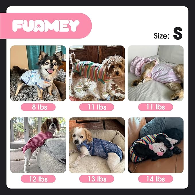 FUAMEY Recovery Suit for Dogs After Surgery,Soft Breathable Dog Bodysuit E-Collar & Cone Alternative Surgical Suit,Male Female Dog Neuter Spay Suits Anti Licking Wounds Onesie Blue Yellow Stripes S