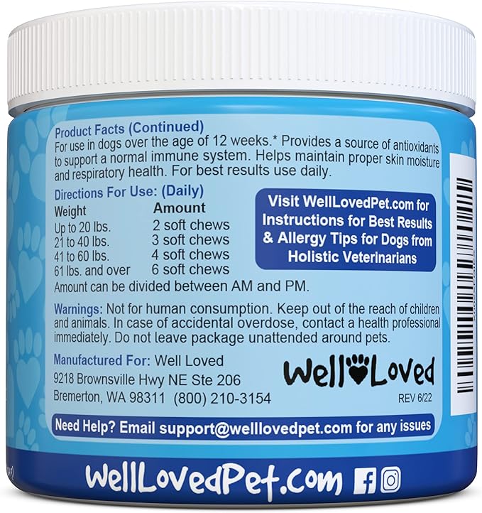 Dog Allergy Chews - Dog Allergy Relief, Itching Skin Relief, Hot Spot Treatment & Seasonal Allergies, Vet Developed, Anti Itch Skin Irritation Treatment, Made in USA, 120 Chews
