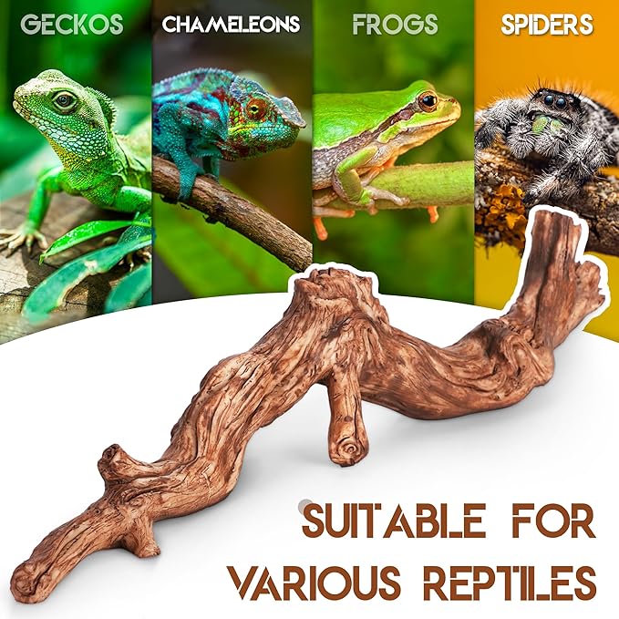 Lifelike Resin Climbing Root Branch Decor for Reptile Terrarium, Reptile Vivarium Habitat Decoration for Bearded Dragons, Geckos, Lizards, Snakes, 9.7 Inch