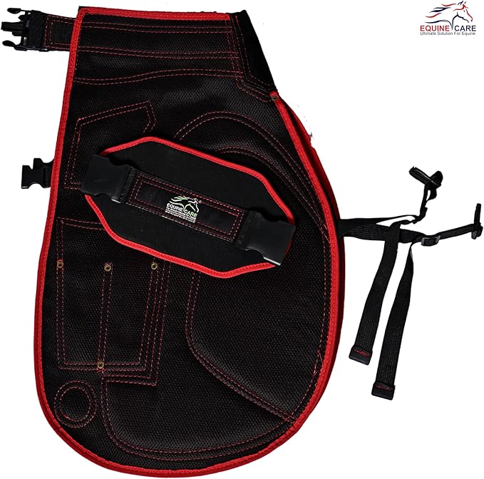 Equine Care Farrier Apron Chaps 2mm Cowhide Leather, 500 GSM Canvas, Air-Mesh, 29" Length, Adjustable Waist (28"-52"), Ergonomic Foam-Padded Thigh & Back Support, 4 Knife Pockets, 2 Nail Magnets.