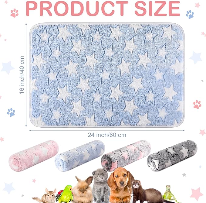 Tudomro 8 Pcs Guinea Pig Blankets Absorbent Washable Animal Fleece Bedding Cage Liners Waterproof Reusable Pet Pee Sleep Mat Pad Cover for Chinchilla Hamster Ferret(Big Star,16 x 24 Inch)
