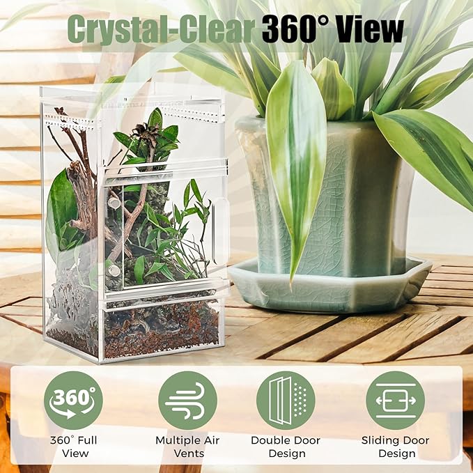 Jumping Spider Enclosure 3x3x6 Inch Acrylic Spider Cage Insect Terrarium Bug Enclosure Tarantula Enclosure Reptile Terrarium for Snail, Mantis, Lizard, and Small Reptiles