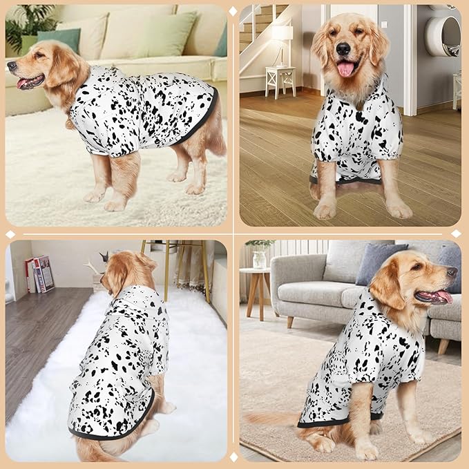 SZDIZOWE Dalmatian Dog Winter Costume, Dog Hoodie with Pocket, Polyester, Unisex, Dalmatian Print, Animal Print, XS-3XL, Modern Style, Windproof Hat, Leash Hole, Machine Washable