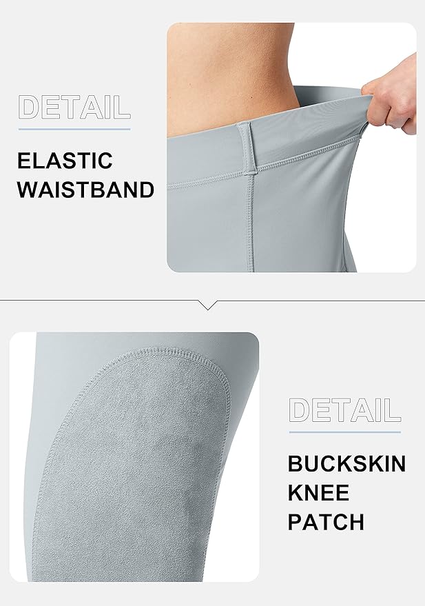 SANTINY Women's Horse Riding Pants with Zipper Pockets Knee-Patch Schooling Tights Equestrian Breeches for Women