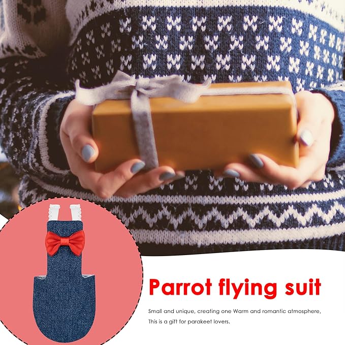 Parrot Clothes - Diaper Bird Flight Suit with Adjustable Straps, Harness, Elastic Training Rope (1PCS, Denim Blue, XS)
