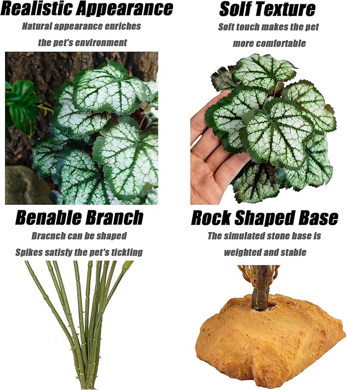 Woyrise Reptile Artificial Plants for Terrarium Decor, Amphibian Habitat Decorations Bearded Dragon Tank Accessories fit Crested Gecko Leopard Lizard Chameleon Snake Frog - Fake Green Heuchera