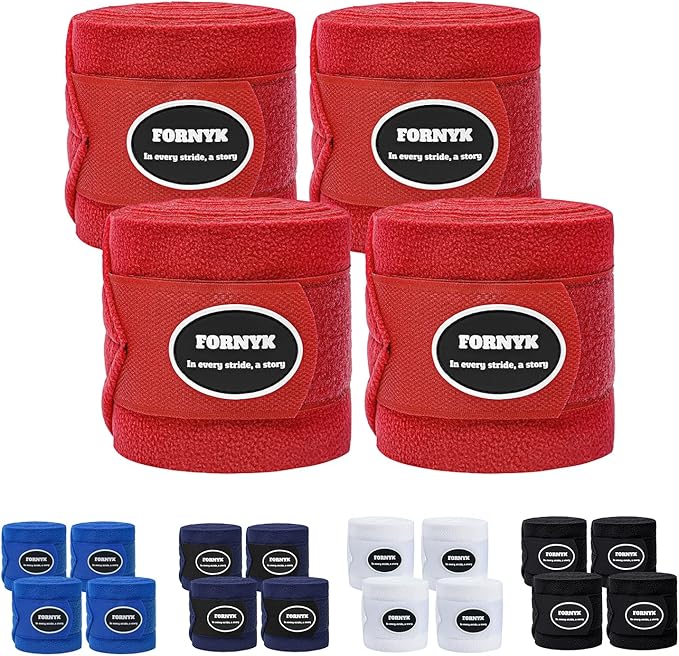 Horse Polo Leg Wraps, Fleece Wraps Elastic Bandages, Comfort Equestrian Standing Wraps, Set of 4, Boot Protection Stable Wraps Supplies (Full 10ft Red)