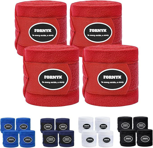 Horse Polo Leg Wraps, Fleece Wraps Elastic Bandages, Comfort Equestrian Standing Wraps, Set of 4, Boot Protection Stable Wraps Supplies (Full 10ft Red)