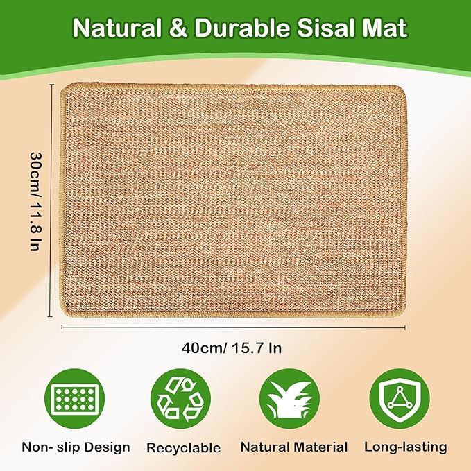 Rabbit Scratching Pad, 16 x 12 Inch Natural Sisal Bunny Scratch Mat Scratcher Mats Claws and Teeth Care for Biting Sleeping Nesting Small Animal Bedding Chew Toys Bed Play Toy (Brown, 2Pcs)