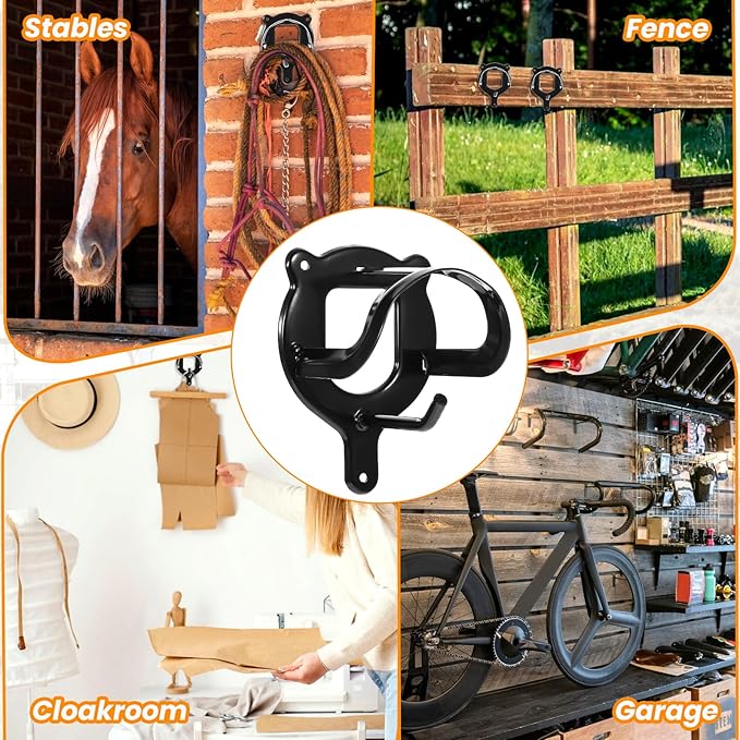 MAQUITA 6 Counts Horse Bridle Rack Bridle Bracket Bridle Hooks Horse Tack Storage Halter Hanger Metal Bridle Holder with Tubes and Screw for Horse Barn Supplies, Black