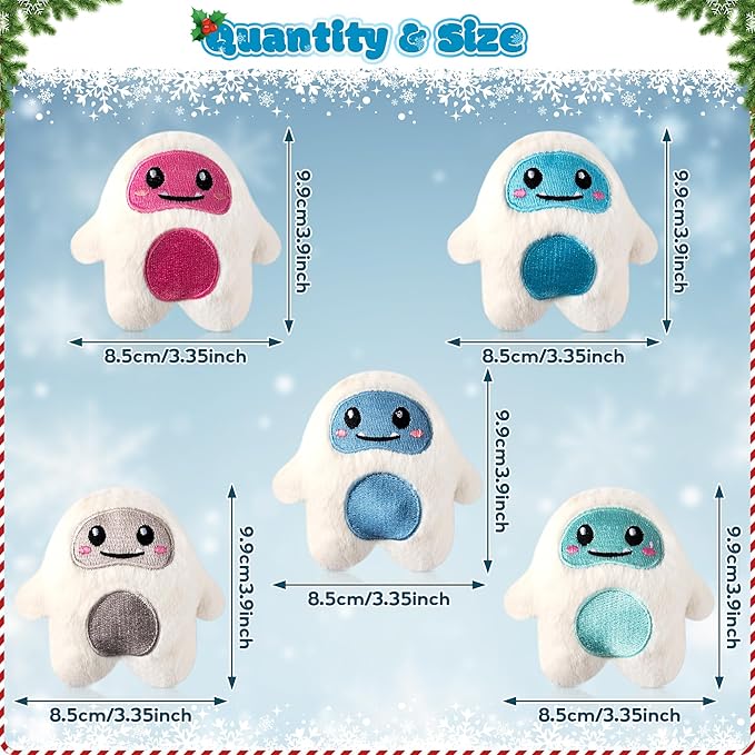 MALLMALL6 Snow Monster Catnip Toys - 5Pcs Winter Christmas Catmint Interactive Cat Toy for Indoor Kitten, Soft Plush with Cute Expression Supplies, Kitty Teething Chew Toy Set Xmas Gifts for Cat Lover