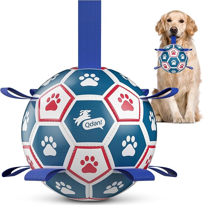 QDAN Large Dog Toys, 8 Inch Durable Balls for Dogs for Outdoor Indoor, Soccer Ball with Straps, Herding Balls, Interactive Toy for Tug of War, Dog Ball to Keep Them Busy (8 Inch)