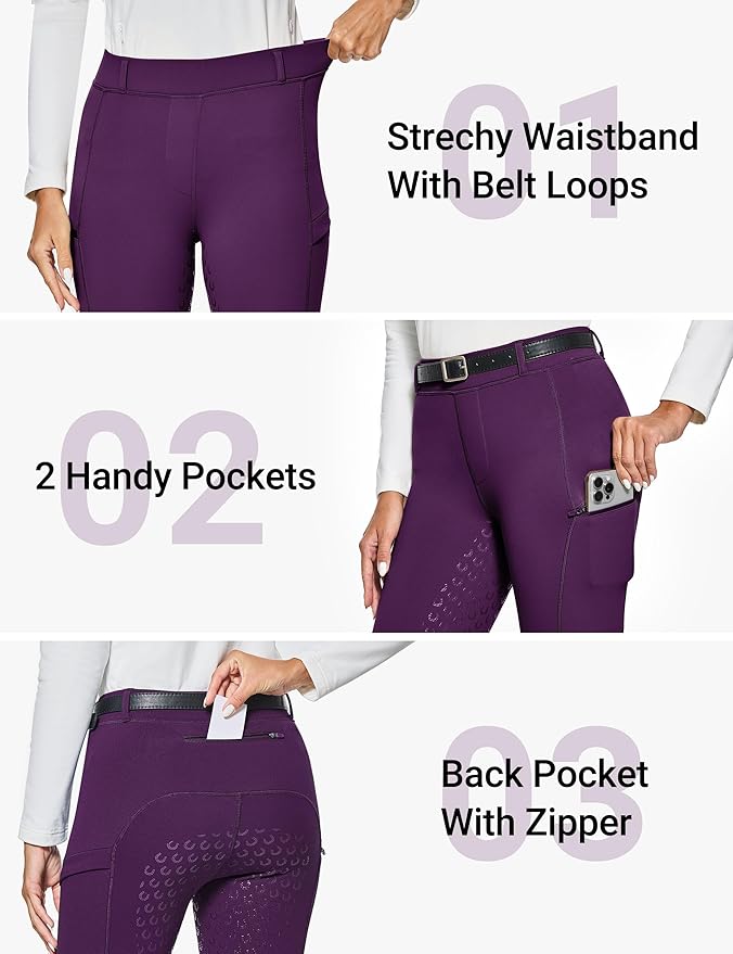 FitsT4 Sports Women's Winter Horse Riding Pants with Zipper Pockets Full Seat Riding Tights Fleece Lined Equestrian Breeches