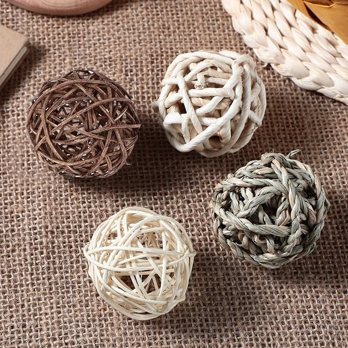 Skylety 15 Pieces Small Animal Chew Balls Rabbits Bunny Treat Chew Toys Guinea Pigs Chinchilla Balls Rolling Activity Play Grass Toys for Pet Teeth Grinding Gnawing Biting(Classic Style,1.97")