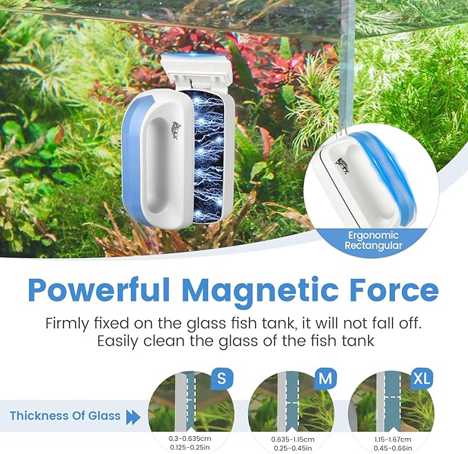 AQQA Aquarium Magetic Glass Cleaner Brush with 2 Detachable Scrapers Floating Fish Tank Cleaning Tools Algae Scraper for 1/8-1/4 inch Thick Glass/Acrylic Tanks (Small)