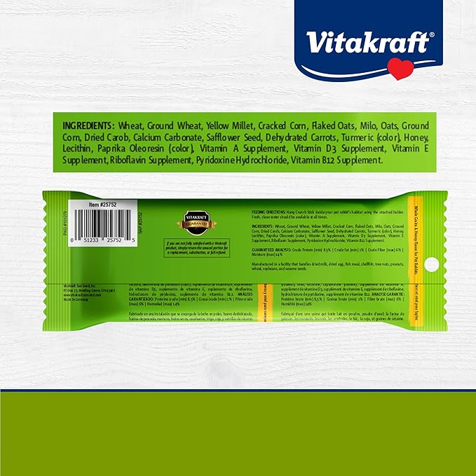 Vitakraft Rabbit Whole Grains & Honey Treat Sticks 2 Pack, 4 Ounce