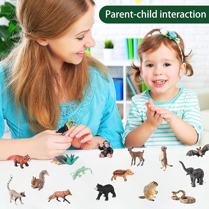 EOIVSH 16pcs Forest Animal Figures, Plastic Jungle Wild Animal Toys Figurines, Toy Figures & Playset Gift for 3 4 5 6 7 Boys Girls, Cake Topper