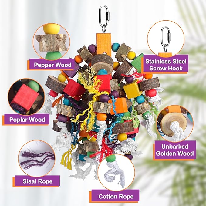 Parrot Toys Prickly Ash Wood 15.7 Inch Natural Material Bird Toys for Medium & Large Parrots Macaw Cockatiels Parakeets Cockatoo Conure Pet Bird Supplies