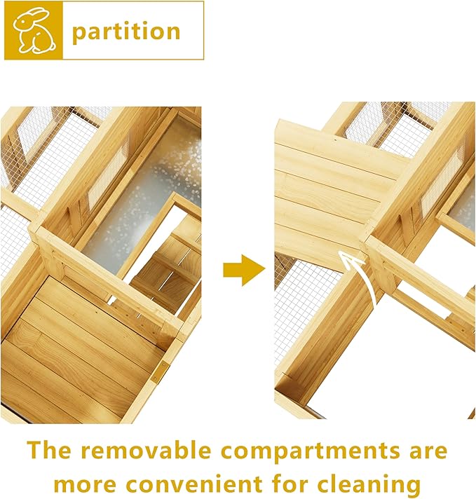 Outdoor Bunny Cage 2-Tier Rabbit Hutch & Chicken Coop with Wire Run, Wooden Poultry House with Pull-Out Tray, Waterproof Rabbit Hutch for Outside (Yellow)