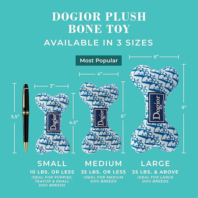 Haute Diggity Dog Dogior Bone, Plush Designer Dog Toys with Interactive Squeaker, Stimulating Pet Enrichment, Machine-Washable & Safe Materials for All Breeds, Size Small
