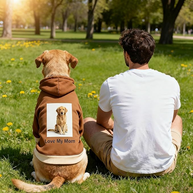 Custom Dog Hoodie, Personalized Sweatshirt with Photo Text Name Logo, Customized Hooded Sweater for Small Medium Large Dogs & Cats (Brown, XX-Large)