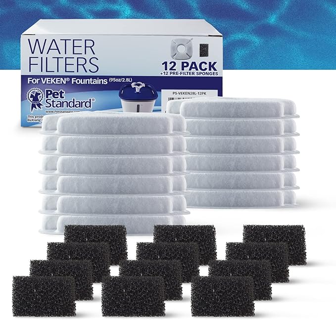 PET STANDARD Water Filters, Compatible with VEKEN® 95oz/2.8L Fountain, Pack of 12