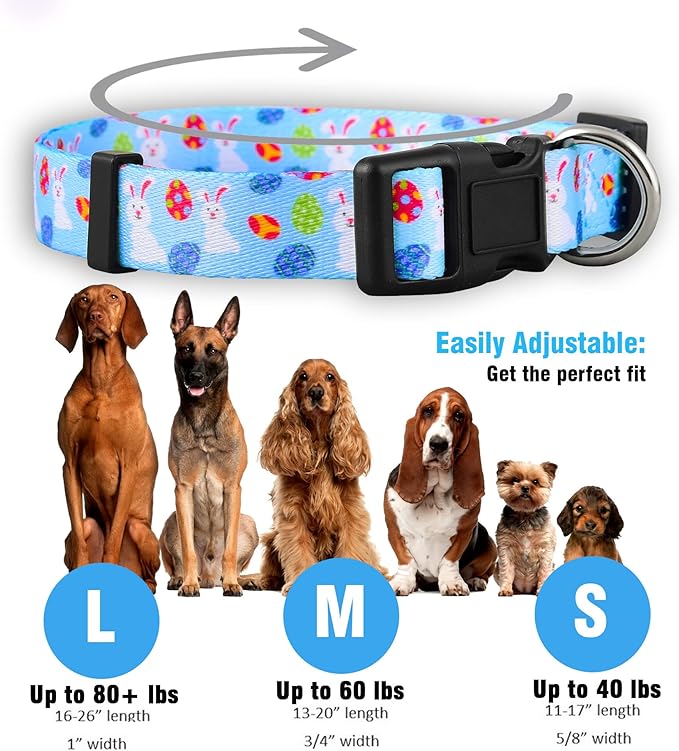 Native Pup Easter Dog Collar, Cute Spring Gift for Puppies, Pink Pastel, Eggs, Chicks, Bunny Adjustable for Small, Medium, Large Breeds (Bunny & Eggs, Small)