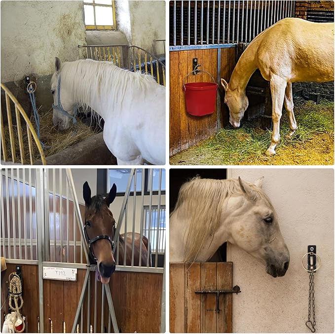 4 PCS Water Bucket Hooks with Quick Release Pin, Heavy Duty Wall Mounted Horse Feed Hooks Holder for Horse Stall/Stable Pet Animals Supplies