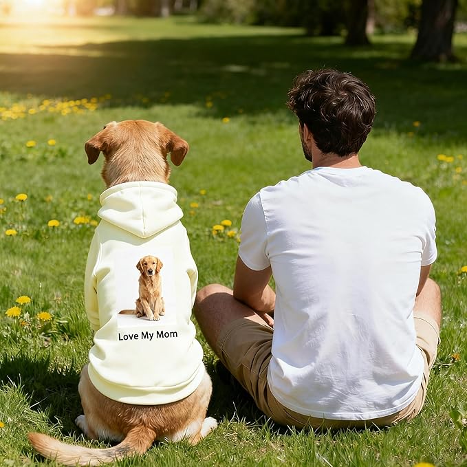 Custom Dog Hoodie, Personalized Sweatshirt with Photo Text Name Logo, Customized Hooded Sweater for Small Medium Large Dogs & Cats (Beige, Medium)