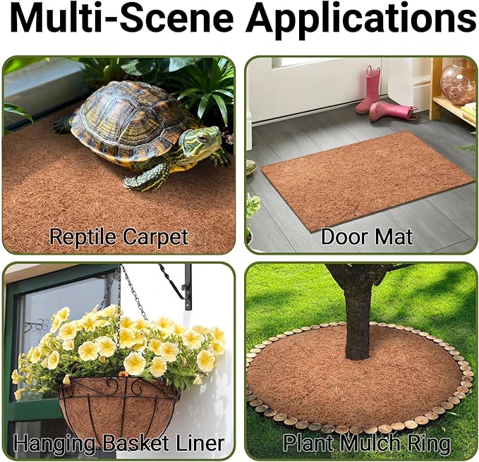 ZeeDix 10 Pcs Reptile Carpet, 12X12 inch Natural Coconut Fiber Liner Mat Flooring Accessories for Reptile Tank - Bearded Dragon Tortoise Lizard Turtle Snake Leopard Gecko Substrate Bedding
