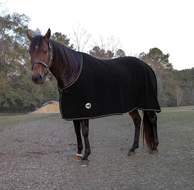 Jeffers Equine Elite Fleece Horse Cooler Blanket, 75 Inch – Soft, Adjustable Fit, Lightweight, Easy Care, Moisture Wicking Cooling Sheet with Surcingle for Post Exercise, Travel for Horses – Black
