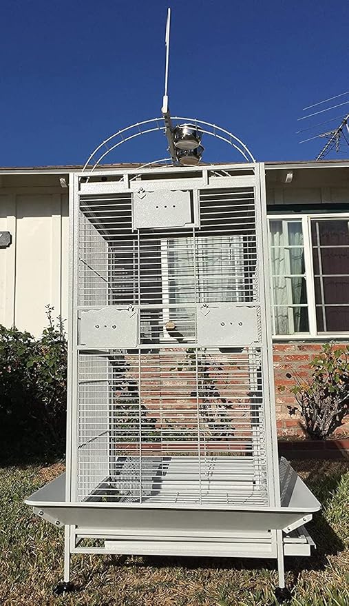 Large Double Ladders Open Play Top Wrought Iron Bird Parrot Parakeet Finch Macaw Cockatoo Cage, Include Seed Guard and Toy Hook (30.5''L x 29.5''W x 65''H, White Vein)