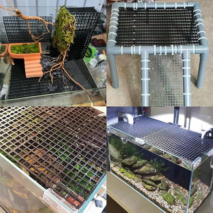 ALEGI Aquarium Fish Tank Divider Plastic Egg Crate Aquarium Filter Bottom Tray Plastic Grid (L 6pcs Black)