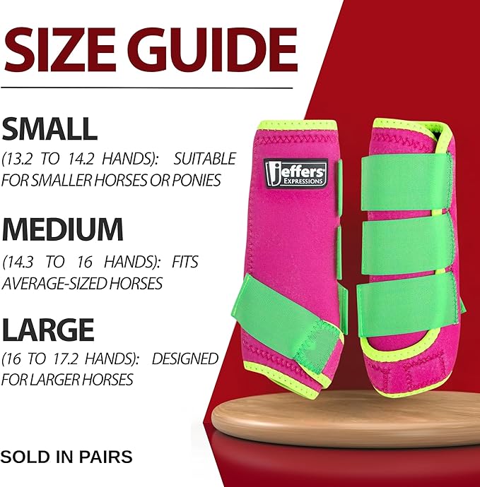 Jeffers Expression Neon Protective Horse Boots,1 Pair, Pink & Lime - Safe Neoprene Leg Guards, Durable Strap Closures, Front & Hind Support, Equestrian Accessories for Travel & Riding - Medium