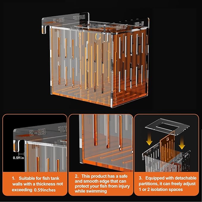 Fish Breeder Isolation Box for Aquarium Tank,Transparent Orange Acrylic Fish Acclimation Box for Clownfish Guppy Betta Coral (S)
