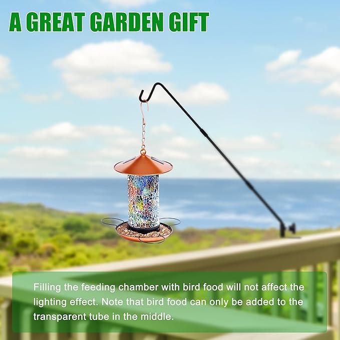 Ottsuls Solar Bird Feeder for Outdoors Hanging, Luxury Mosaic Birdfeeder Metal Vintage Lantern, Unique Bird Lovers Garden Gift for Mom,Dad, Grandma,Birthday