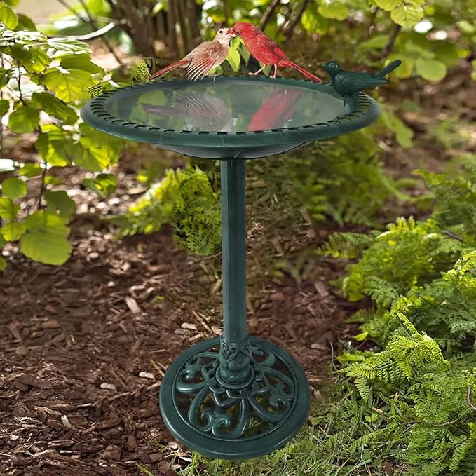 BACKYARD EXPRESSIONS PATIO · HOME · GARDEN 915025-NM Outdoor Garden Bird Bath- Green- Weather Resistant Polyresin-30 Inch-Backyard Expressions