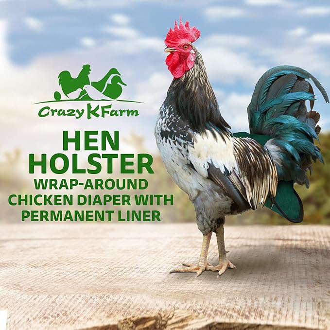Hen Holster Bird Diaper, Wrap Around - for Hens, Roosters, Ducks, Leak-Proof Design, Comfortable Fleece Strap Bird Harness with Sewn-in Liner, Secure Hook and Loop Closure - XL, Green