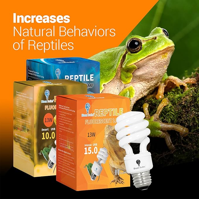 Bluex Bulbs 2 Pack 13-Watt Reptile Light - Intense UVA/UVB, 15.0 UVB, Compact Florescent, Suitable for Desert Reptiles & Amphibians, Promotes Natural Behavior, CFL Bulb (UVB 15.0)