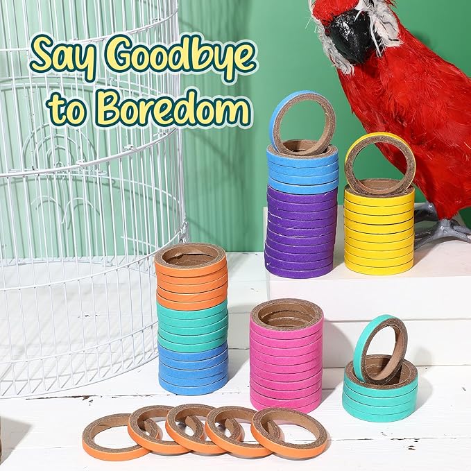 60 Pcs Bagels Bird Toys Bulk for Parrots Durable Cardboard Core Bird Toy Chewing Shredding Foraging Play Foot 2.5'' for Small and Medium Parrot Mini Macaws African Grey Cockatoos