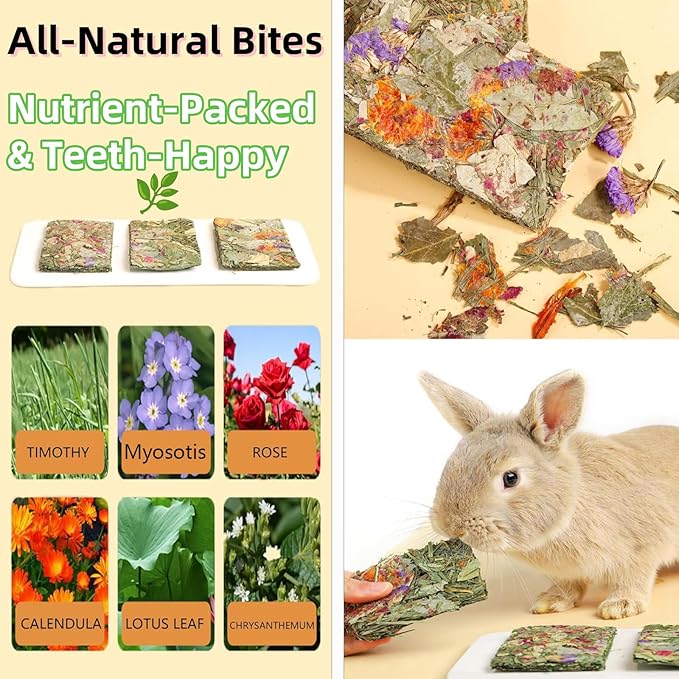 Rabbit Treat Bunny Food 20pcs Rabbits Chew Toy Bunny Crispy Snack for Clean Teeth Hamster Timothy Hay Chips Herbal Flowers Grinding Guinea Pig Dental Care Squirrel Gerbil Chinchilla Chipmunk